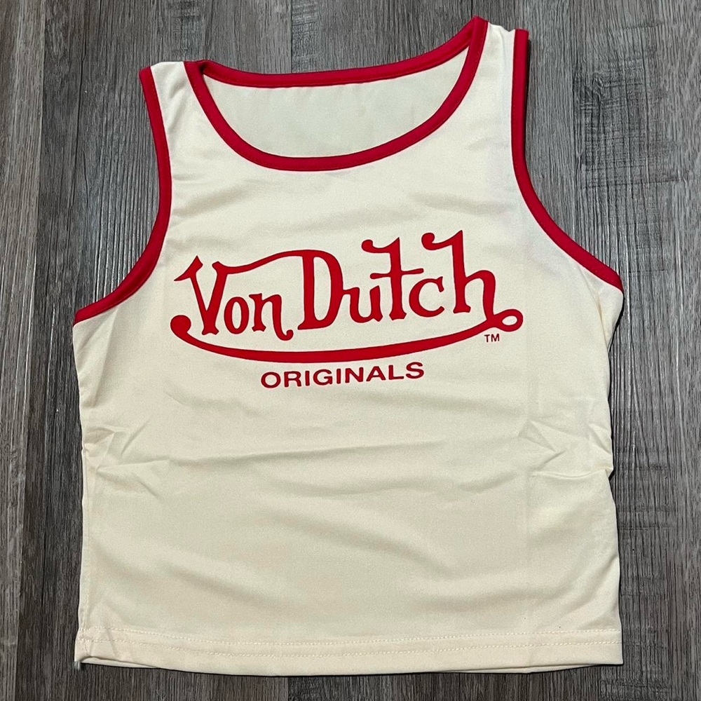 Von Dutch Original Vintage Tank Y2K Ribbed BABY TEE AESTHETIC GIRL Crop Top SLIM - Picture 2 of 3